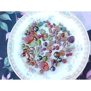 Brown Green Czech Glass Leaf Beads Lot Fall Autumn Beading Supply